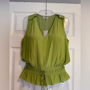 Ramy Brook  size S  satin  Lime Green V-Neck Blouson top